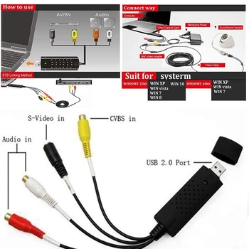 Lengva Dangtelis USB 2.0 Video, TV, DVD, VHS DVR Surinkimo Adapteris į VHS o Capture Card for Windows