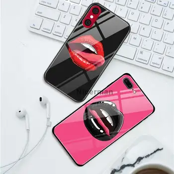 Seksualus Vyšninės lūpos Atvejais iPhone 12 Mini Pro 11 X XS XR Max 7 8 Plius 6 6S SE 2020 Grūdintas Stiklas Juodos spalvos Dangtelis Telefonas Coque