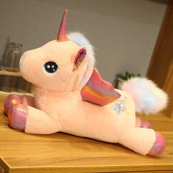 30-65CM Milžinišką Dydį Vaivorykštė Vienaragis Pliušinis Žaislas Žėrintis Sparnus Įdaryti Gulėti Unicornio Įdaryti Pliušinis Lėlės Gyvūnų Arklių Žaislas Mergina