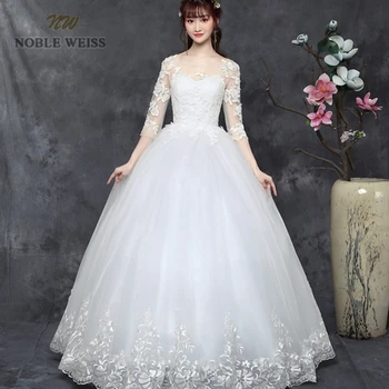 Didelio dydžio vestuvinė suknelė appliques pusė rankovių lace a-line bridal vestuvinė suknelė