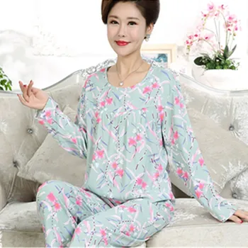 UHYTGF 2 dalių rinkinys moterims mados spausdinti minkštos medvilnės, šilko vasaros pijamas moterų ilgomis rankovėmis, plonas plius dydis pižama Homewear 882