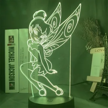 Disney Pasakų Tinker Bell 3D Lempos Princesė Akrilo LED Nakties Šviesos Animacinių filmų Touch Optinė Iliuzija Stalo Lempa Namų Dekoravimo, Dovanų