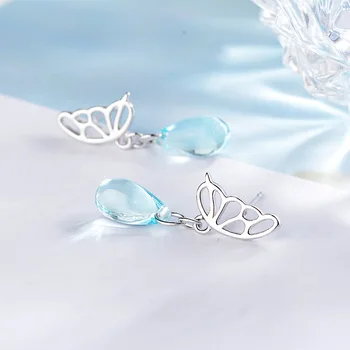 925 Sterlingas Sidabro Elegantiškas Blue Crystal Butterfly Ponios Kutas Stud Auskarai, Originalūs Papuošalai Moterims Lašas Laivybos
