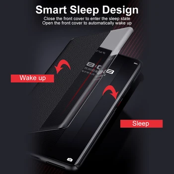 Originalaus Veidrodžio Smart Touch Peržiūrėti natūralios Odos Apversti Apsaugoti Padengti Huawei Mate 40RS Langą atsparus smūgiams Atveju Mate40 RS