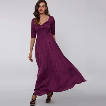 Dressv violetinė ilgą vakarinę suknelę pigūs kvadratinių kaklo, puoštas pusė rankovių vestuves oficialų suknelė linijos, vakarines sukneles