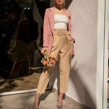 Simplee Naujas mados moterų atsitiktinis ziajać Rudenį aukšto juosmens susiėmę kelnės Streetwear varčios diržo apdailos ponios darbo kelnės 2020 m.