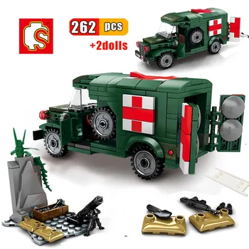 SEMBO Greitosios pagalbos Kariniai Blokai Gelbėjimo Automobilių Armijos WW2 Sunkvežimių Plytų Švietimo Miesto Statybos Žaislai Vaikams Dovanų