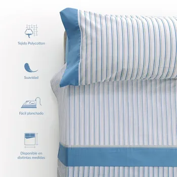 DON poilsio-nustatyti Vega lakštai ir pagalvių užvalkalai, (galima įvairių dydžių) mėlyna dryžuotas spausdinti