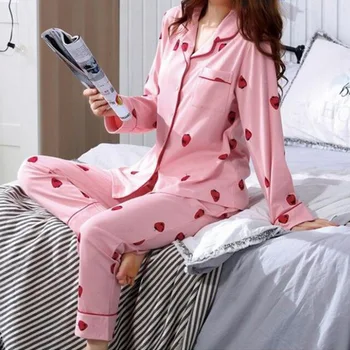 Šalis Pižama 2020 M. Rudenį Naujų Moterų Šilko Pižama ilgomis Rankovėmis Nustatyti Laisvas Spausdinti Pajama Moterų Sleepwear Nustatyti Elastinga Ilgas Kelnes