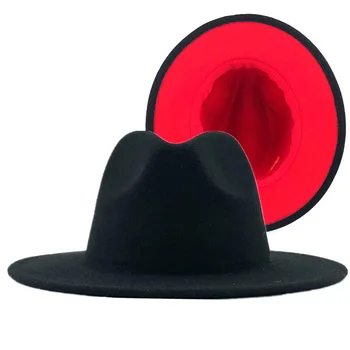 Juoda Rausva Paprasta Bažnyčia Derby Top Hat Panama Platus Kraštų Kietas Jaučiausi Fedoras Skrybėlę Vyrams, Moterims, dirbtinės vilnos Mišinys Džiazo Skrybėlę 2020 m.