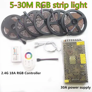 LED Juosta 5050 RGB Vandeniui juosta 5m 10m, 15m 25m 30m IP65 + RF Nuotolinio valdymo pultelis +Maitinimo adapteris Stiprintuvo Kit Nemokamas pristatymas