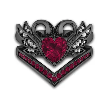 925 anillos sidabro asmeninį Black Swan Cirkonis Vestuvių Meilės Žiedai Moterims, Raudonos Širdies rubino Žiedas Mados Gothic punk Papuošalai
