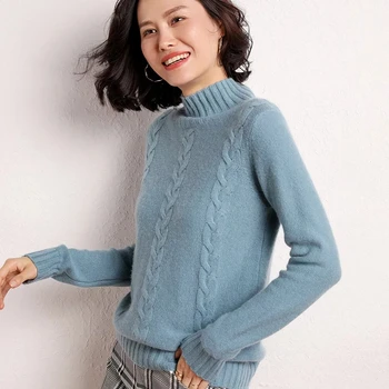 Pusė golfo moterų 2020 m. rudens ir žiemos naujas vientisos spalvos megztinis megztinis sutirštės ilgomis rankovėmis vilnos dugno marškinėliai