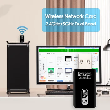 ALLOYSEED WD-4601AC 1200Mbps USB Wireless 2.4 G&5G WiFi Adapteris RTL8812 Dual-Band, Network Kortelės 802.11 Antena Nešiojamojo kompiuterio Darbalaukį