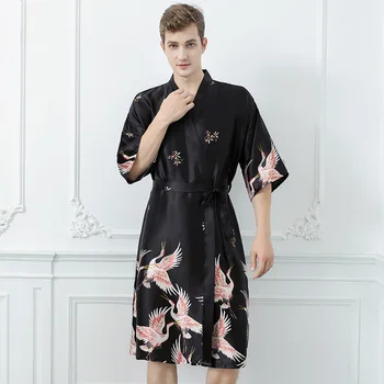 2020 m. Pavasario Vasaros Šilko Chalatą Moterų Gyvūnų Spausdinti Slim Kimono Pusė Rankovės Kelio Ilgis Moterų V-Kaklo Pižamą Homewear