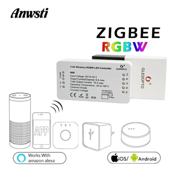 GLEDOPTO ZIGBEE RGBW Valdiklis 12V 24V DC Smart Home ZIGBEE 3.0 Telefonas Kontrolės RGBW LED Juostos Valdiklis Dirbti su Echo Plius Hub
