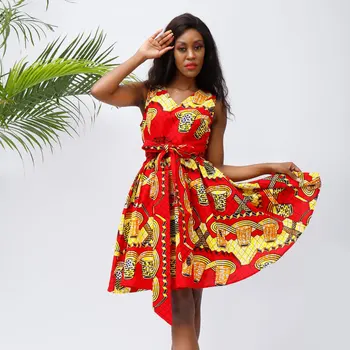 Afrikos suknelės moterims Vaškas spausdinti suknelės be rankovių suknelė mados ankara suknelės medvilnės medžiagos suknelė kelio suknelė