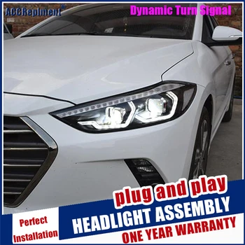2016-2019 Dinamiškas Posūkio Signalo LED ŽIBINTAI, Automobilių Optikos už Elantra Žibintai bi xenon Objektyvas Projektorius HID KIT led drl