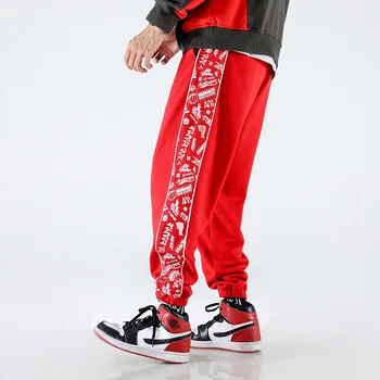 Aolamegs Sweatpants Vyrų Pusėje Juostele Laiškas Spausdinti Hip-Hop Bėgiojimo Kelnės Atsitiktinis Mados High Street Baggy Kelio Kelnių Streetwear