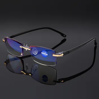 CUBOJUE Taškus Akiniai Skaitymui Vyrų Kovos su Blue ray Dioptrijomis Vyrų Frameless Mados Atspalviu Dervos Objektyvas +100 150 200 250 Presbyopia Vyras