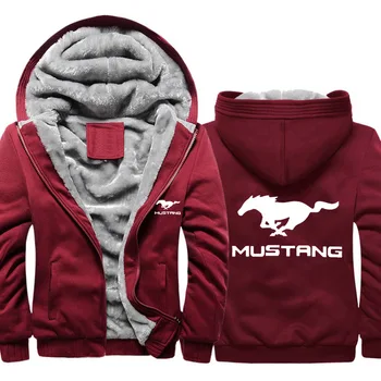 Hoodies Vyrų Mustang Automobilio Logotipas Spausdinti Jacket Mens Hoodies Žiemos Tirštėti Šiltu Vilnos, medvilnės Užtrauktukas Raglan Kailis Vyrų Kostiumai