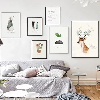 Be rėmelio animacinių filmų aišku, mielas augalų, gyvūnų gyvenimo drobės spaudiniai aliejaus tapybai atspausdinta ant drobės namo sienos meno apdailos nuotrauką
