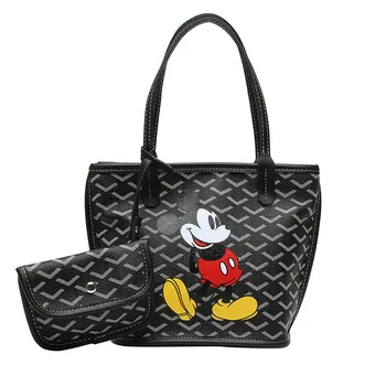 2pcsDisney mickey mouse pečių maišą + cosmeitc maišelį lady pu minniehandbag didelis nešti maišą monetų krepšys kortelės turėtojas