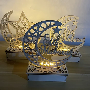 Ramadanas Medinės Apdailos Islamo Mečetė Eid Mubarakas Medienos Amatų Šiltas Apšvietimas LED Bazės Ramadanas 2021 Ornamentas, Mėnulis, Žvaigždės Eid al-Fitr