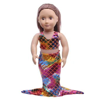 Lėlės drabužių Išgalvotas spalvinga mermaid uodega Bikini maudymosi kostiumėlį, tinka priedai 18 colių Mergina lėlės ir 43 cm baby doll c404