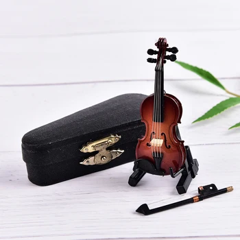 Mini Smuikas su Paramos Miniatiūriniai Medinių Muzikos Instrumentų Kolekcija Dekoratyviniai Papuošalai