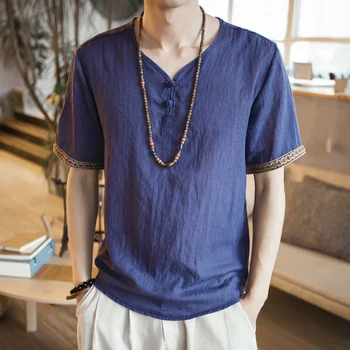 2020 metų vasaros nauji ploni skalbiniai vyrų mados atsitiktinis trumparankoviai marškinėliai Kinų stiliaus sagtis didelio dydžio T-shirt V-5XL