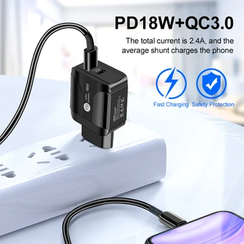 PD C Tipo USB Įkroviklis 18W Greitai Įkrauti 3.0 