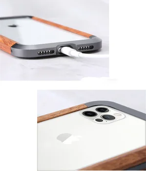 Case For iPhone 12 Pro Max 12mini 11 Pro XS Max XR 7 8 SE 2020 Telefono Dangtelį Aliuminio Natūralaus Medžio, Metalo Apsaugoti Bamperis Atveju