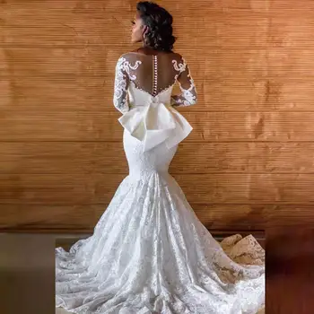 Kuklus Afrikos Undinė Vestuvių Suknelė 2020 Chalatas De Mariee Sheer Lace Vestuvių Suknelės Iliuzija Ilgomis Rankovėmis Nuotakos Suknelių Rankų Darbo