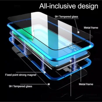 Dvipusis Grūdintas Stiklas case For Samsung Galaxy a21s a21 s Atveju 360 Flip Metalo Magnetinis dangtelis, skirtas 